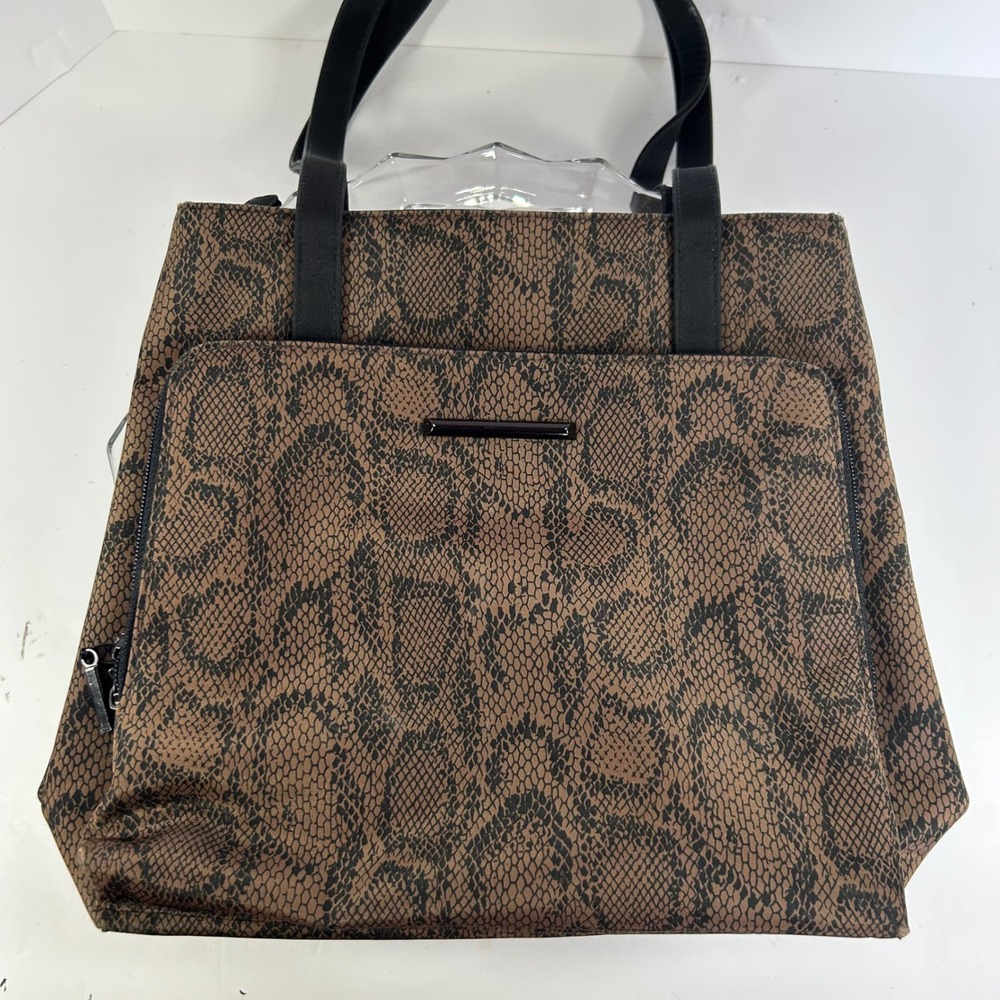 Worthington Tote Bag Brown Black Snakeskin Print Zipper Closure Purse